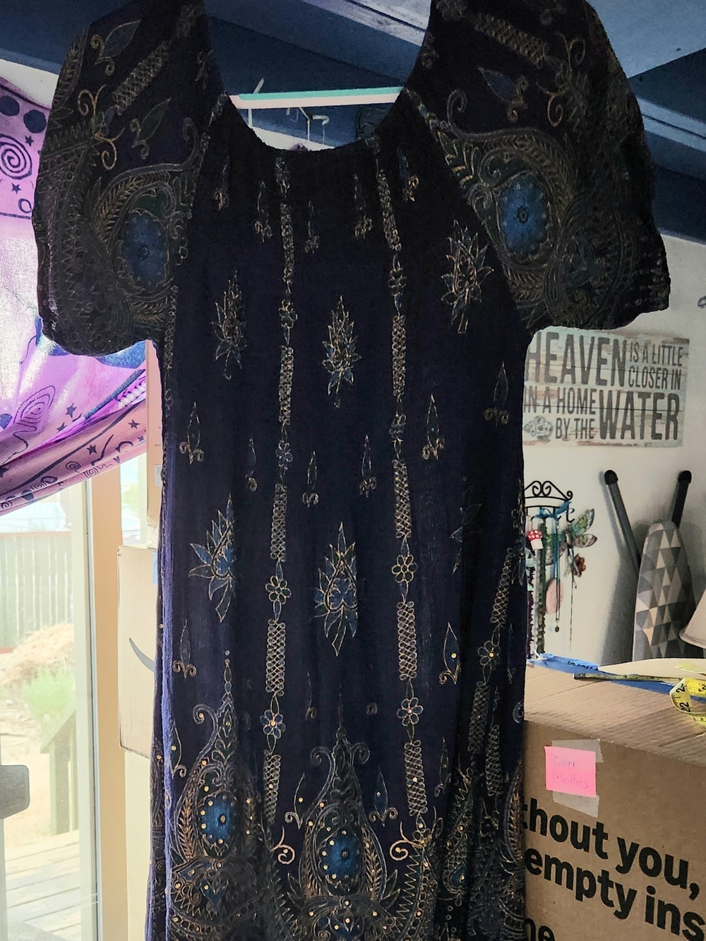 Bohemian Festival Fairy Grunge Navy Blue Paisley Smocked Dress made in India